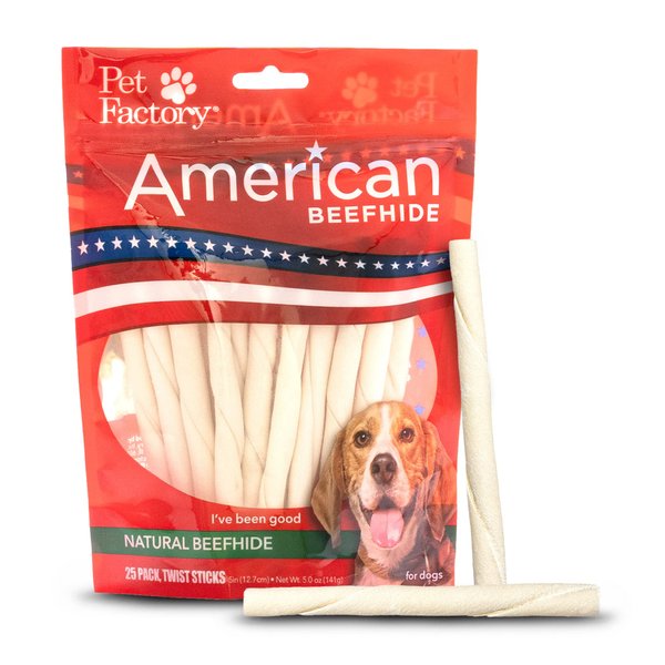 Pet Factory American Beefhide 5" Twist Sticks Dog Chew Treats - Natural Flavor, 25 Count/1 Pack
