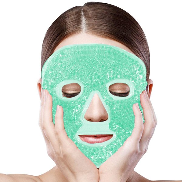 Jakuva Hot and Cold Therapy Full Face Gel Mask,Face Ice Mask for Woman Man,Gel Beads Eye Mask&Compress Pearl Treatment for Headache, Puffiness,Migraine Relief,Face SPA & Overall Skin Care (Green)