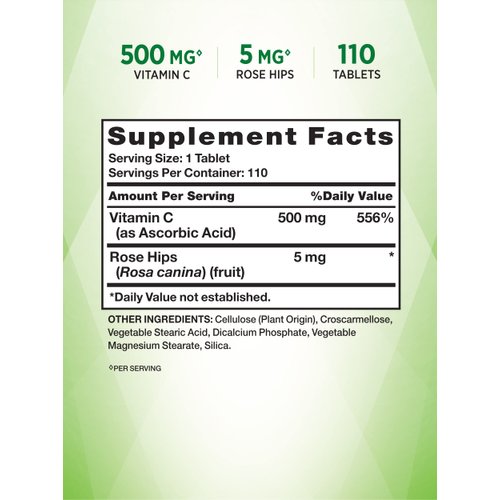 Vitamin C with Rose Hips 500 mg | 110 Tablets Vegetarian, Non-GMO, Gluten Free | by Nature's Truth