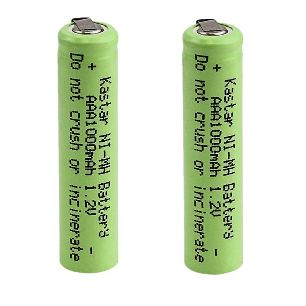 Kastar 2-Pack 1.2V Ni-MH AAA 1000mAh Rechargeable Battery w/Tabs Compatible with Electric Razors Toothbrushe High power Static Applications (Telecoms UPS and Smart grid) Electric Moped Waterpik