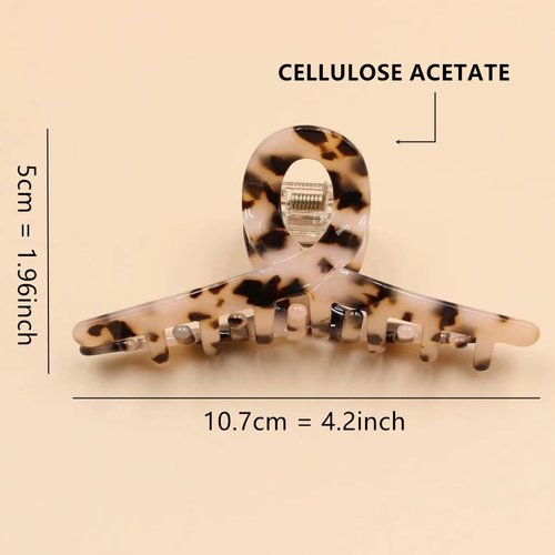 Hair Clips Tortoiseshell Claw Cellulose Acetate Jaw Clip Celluloid French Design 4.2'' Hair Barrettes Grip Leopard Print Clamps for Women Ladies Mother (3 Pack)