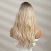 MAGQOO Blonde Wig for Women Long Curly Wavy Ombre Blonde Wigs Dark Roots Two Tones Synthetic Heat Resistant