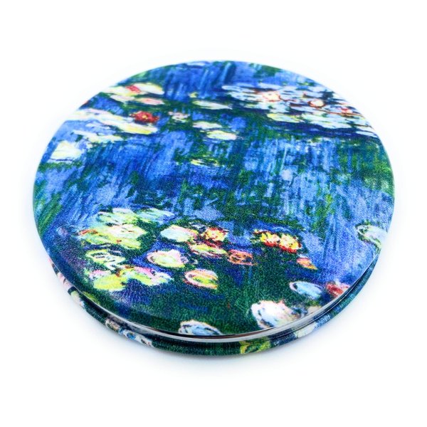 Aeisage Compact Mirror Small for Girls Handheld Mirror Folding Pu Leather Floral Mirror Compact Claude Monet Water Lilies Unique Gift for Sister, Diameter 2.75 Inch x 0.4 Inch Thickness