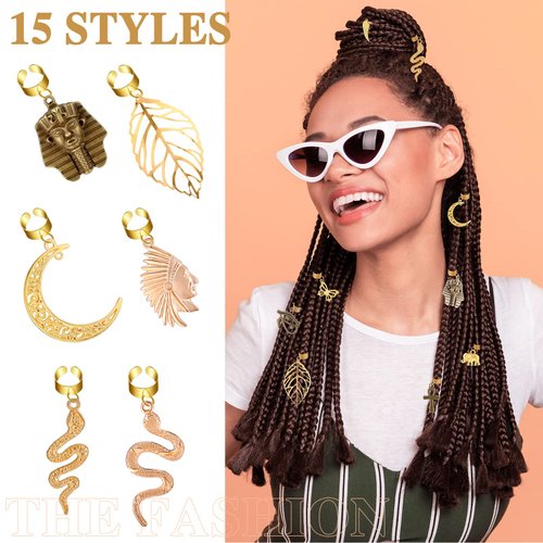 40 Pcs Hair Clips for Braids Locs Hair Jewelry Braids Hair Clips Gold Hair Accessories for Braids Hair Beads African Style Butterfly DIY Hair Jewelry Pendant Hair Charms Decoration for Braiding
