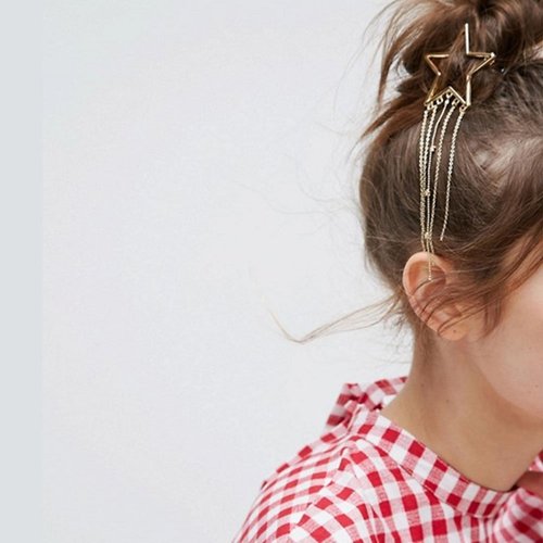 Numblartd 4 Pcs Fashion Metal Alloy Geometric Stars Moon Tassel Hair Clip Pins - Women Hollow Side Clip Hairpin Barrettes Bobby Pins Headdress Hair Accessories