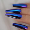 Blue Chrome Press On Nails Metallic Mirror Coffin Aurora Fake Nails Extra Long Ladies Nail Art Designs For Fingertips