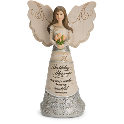 Pavilion Gift Company 82413 Elements Birthday Blessings May Today's Wishes Bring You Beautiful Tomorrows 6 Inch Angel Figurine, White
