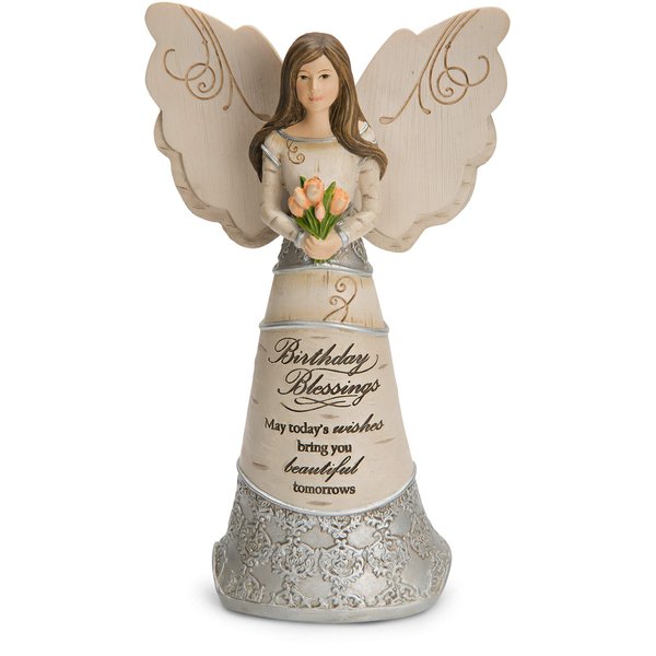 Pavilion Gift Company 82413 Elements Birthday Blessings May Today's Wishes Bring You Beautiful Tomorrows 6 Inch Angel Figurine, White