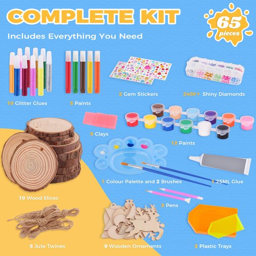 AHCo. Kids Wooden Painting Kit - Glow in The Dark, Crafts Girls Boys Ages 4-12, Creative Art Toys for 4 5 6 7 8 9 10 11 12 Year Old Kids, Wood Slice Craft Activities Kits