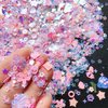 Heart Star Butterfly Craft Sequins Holographic Nail Glitte Confetti Shell Snowflakes Nail Art Holographic Glitter Nail Art Glitter Sequins for Women Girls Nail Decoration(Pink-50G)
