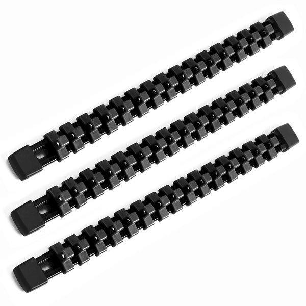 Reniteco Socket Black Organizer Drive ABS Tools - Socket Holder, Premium Quality 3 Pieces Socket Holders Kit 3/8-Inch x 45 Clips（3PC,Black)