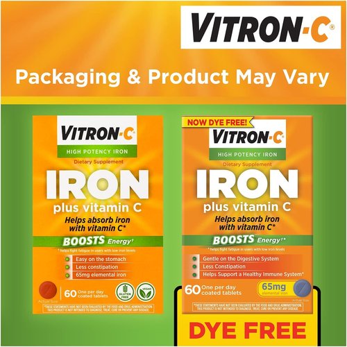 Vitron-C Iron Supplement Plus Vitamin C Coated Tablets 60 ct (6 Pack)
