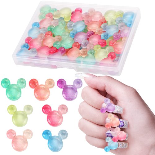 35 Pcs Mouse Head Nail Art Decor Charms, MIKIMIQI 7 Colors Mouse Head Nail Charms Resin Mouse Shape Decorations Cute Mouse Ear Nail Rhinestones with Storage Box for Nail Art Craft