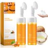 JISKG 2 Pcs Turmeric Facial Cleanser, Glow Wash Turmeric Face Wash With Brush, Deep Cleansing Exfoliating for Women All Skin.
