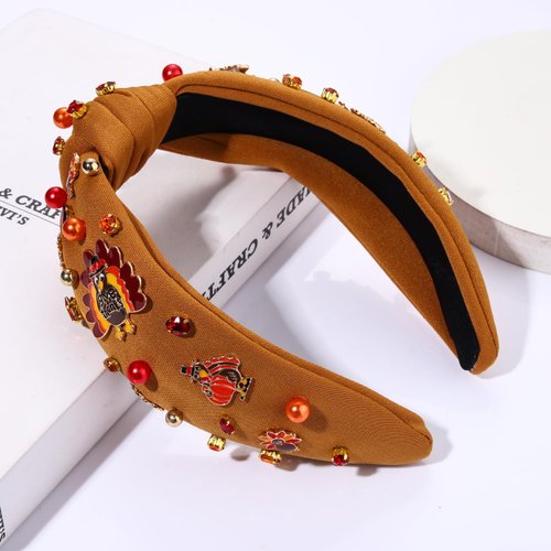 NVENF Thanksgiving Headband for Women Beaded Turkey Fall Headband Accessories Jeweled Pearl Rhinestone Knotted Headband Autumn Fall Thanksgiving Hair Accessory Outfits Holiday Gifts (Turkey 6)