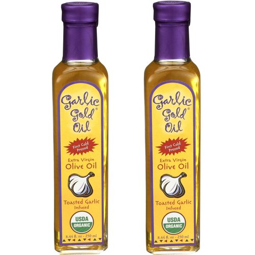 Certified Organic Extra Virgin Olive Oil - Infused with toasted Garlic, Low FODMAP, by Garlic Gold, 250 ML (Pack of 2)