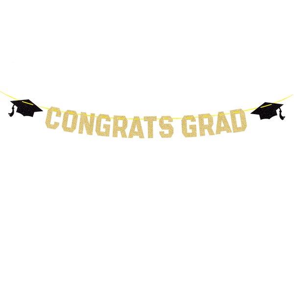 Gexolenu Gold Class of 2024 Graduation Theme Party Decoration Banner, Congrats Grad Banner, Black Glitter Graduation Banner, 2024 Black Congratulations Grad Party Decorations