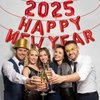 Red Happy New Year 2025 Balloons, 16 Inch 2025 Foil Number Balloons, 2025 New Years Decorations for New Years Eve Party Supplies 2025 New Years Eve Décor