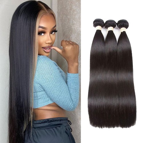 SilkSleek 16A Straight Bundles Human Hair 10 12 14 Inch 100% Unprocessed Brazilian Virgin Human Hair Quick Weave Bundles Glossy Hair Straight 3 Bundles Deals Raw Human Hair Extensions for Women
