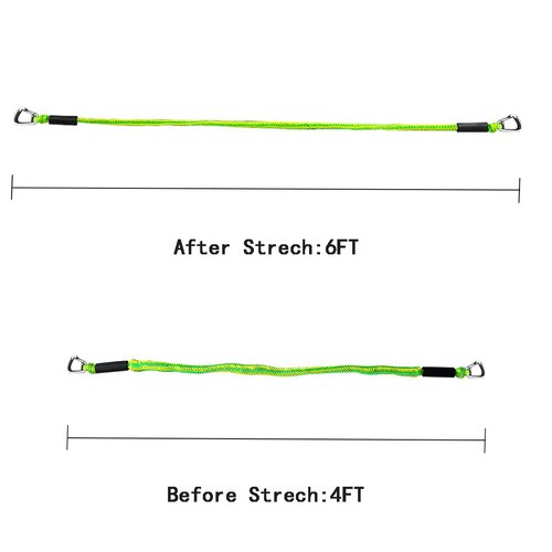 Bungee Boat Dock Line, Boat Rope Mooring Rope with Double 316 Stainless Steel Clips Accessories for Bass Boat, Jet Ski, Kayak, Pontoon, Watercraft, Waverunner, SeaDoo, Canoe,2Packs,4-6FT,Green