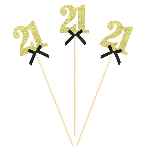 Sotpot 8 pcs Gold Glitter 21st Birthday Centerpiece Sticks, Number 21 with Bow Centerpieces Table Flower Topper for Man Woman 21st Birthday Anniversary Table Party Decorations