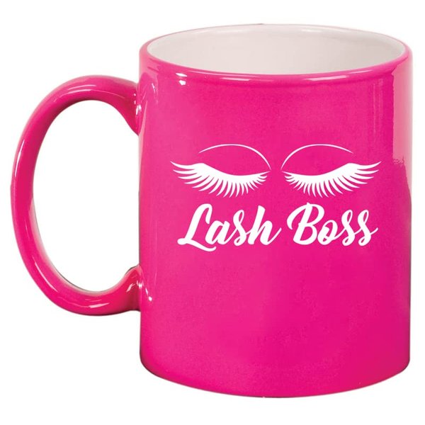 Daylor Lash Boss Makeup Lash Extension Artist Ceramic Coffee Mug Tea Cup Gift (11oz Hot Pink)