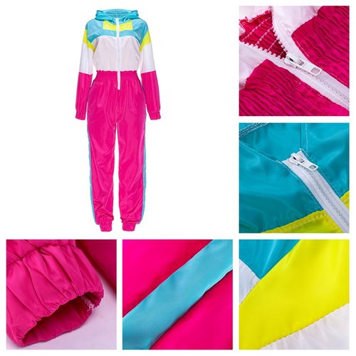 EOSIEDUR Women's One Piece Tracksuit Outfits Windbreaker Jacket Camouflage Crop Top Pants Jumpsuit Set Pink M