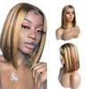 Honey Blonde Highlights Lace Front Human Hair Bob Wigs Pre Plucked Hairline for Women Ombre Hair to Brown with Blonde Highlights Balayage Lace Frontal Wigs 13x1x5 Deep Part Glueless Wigs 150% Density