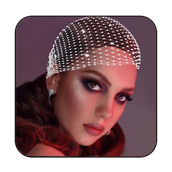 EARENT Mesh Rhinestone Headbands Glitter Wide Head Scarfs Elastic Turban Headwrap Crystal Nightclub Hair Band Rave Costume Party Hair Accessories for Women (B-White)