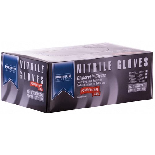 Premium Guard - Nitrile Gloves - Disposable, Powder Free, Latex Rubber Free, 5 mil, Black Nitrile Gloves, 100 gloves per Box, Size - XL