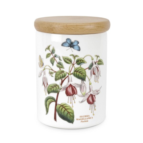 Portmeirion Botanic Garden 5.5" Airtight Canister | Small Storage Container with Cover | Fuchsia Floral Motif | Fine Earthenware | Dishwasher Safe | Made in England