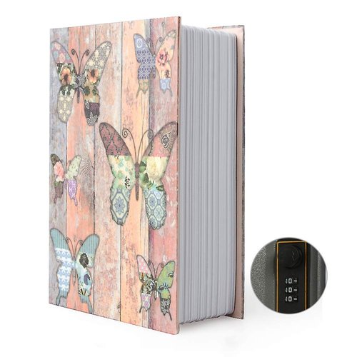 PACOLO Small Diversion Book Safe Storage Box, Metal Can with Security Combination Lock/Key, Hidden Safe (Combination, Butterfly)