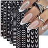 Silver Glitter Nail Art Stickers 3D French Tip Self-Adhesive Line Stripe Nail Decals Heart Star Butterfly Designs Nail Sticker for Nail Art Supplies Decoration for Women 8 Sheet