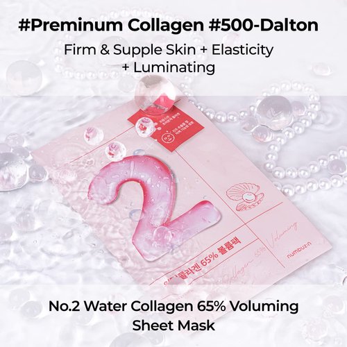 numbuzin No.2 Water Collagen 65% Voluming Sheet Mask 4ea | Peptide, Pudding Texture, Niacinamide, Firming Supple Skin, Face Mask Pack | Korean Skin Care, 4ea/box