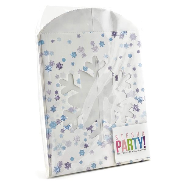Snowflake Birthday Party Favor Bags with Clear Window 9" x 6" (10 Count)