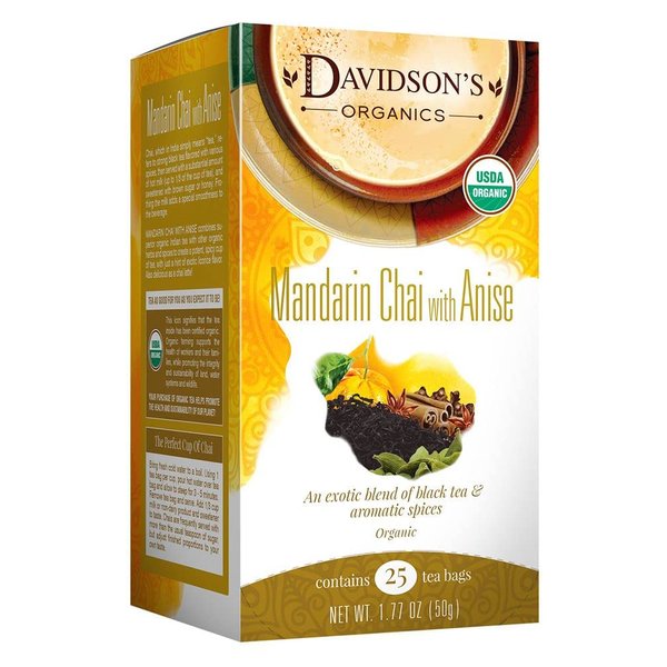 Davidson's Organics, Mandarin Chai w/Anise, 25-count Tea Bags, Pack of 6