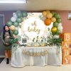 Sage Green Baby Shower Decoration Gender Neutral Baby Shower Decoration with Oh Baby Backdrop Banner,Sage Green Gold Balloon Garland Kit for Eucalyptus Leaf Woodland Baby Boy Girl Party Supplies