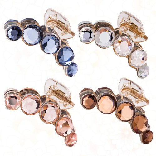 Luxshiny Rhinestone Hair Clip Crystal Jaw Hair Claw Clips No- Slip Clear Golden Blue Brown Octopus Jaw Barrettes Hair Accessories For Women Girls, Pack Of 4 Hair Clips Medium
