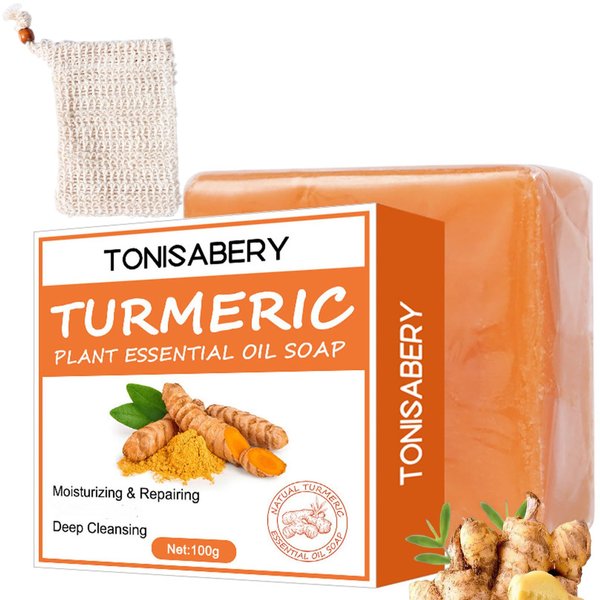 VEABEST Ginger Soap Ginger Bar Soap Turmeric Handmade Soap with Soap Saver Bag Moisturizing Deep Clean Effectively Ginger Bath Soap with Soap Exfoliating Bag