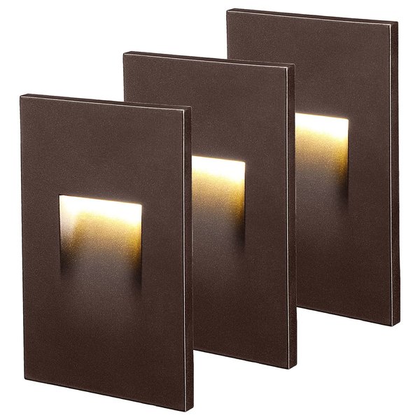 LEONLITE Classic Series 120V LED Step Lights, Dimmable 3.5W Indoor Outdoor Stair Light, 110lm, ETL Listed, Vertical, IP65 Waterproof, Aluminum, CRI 90, 3000K Warm White, Oil Rubbed Bronze, Pack of 3