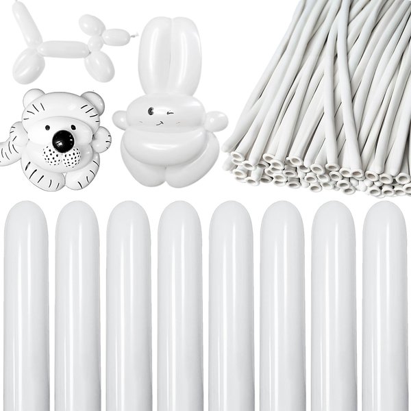 KAWKALSH 260 Balloons Long Balloons for Balloon Animals, Thickening Skinny Latex Twisting Balloons for Tying Balloon Arch Modeling Magic Clown Birthday Wedding Party Decorations 100pcs White