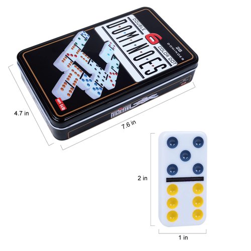 GOTHINK Double 6 Dominos Set for Adults with Tin Box Storage - 28 Tile Colorful Dot Dominoes Games Set for Family Night Gift Travel Game - Classic Party Board Game Ideal for 2-4 Players