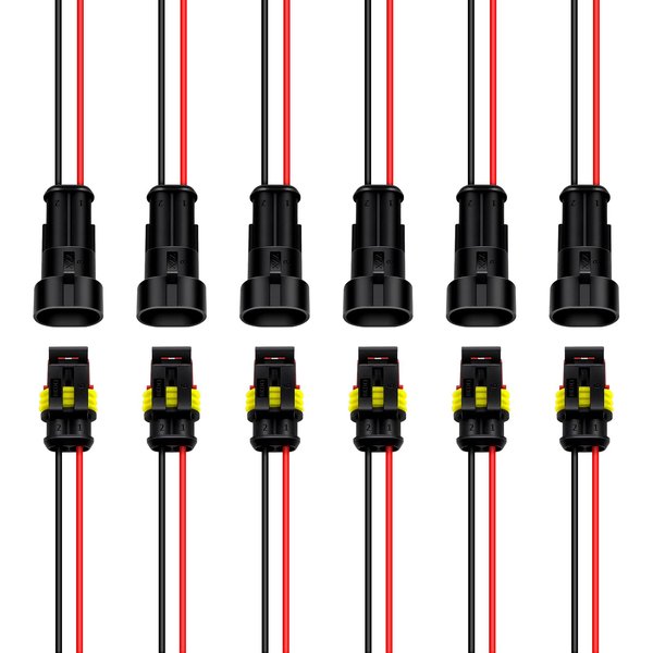 Waterproof Electrical Connector 1.5mm Series Terminal Wire Connectors Plug 2 Pin Way Automotive with for Wire 20AWG Marine for Car, Truck, Boat, 6 Pack