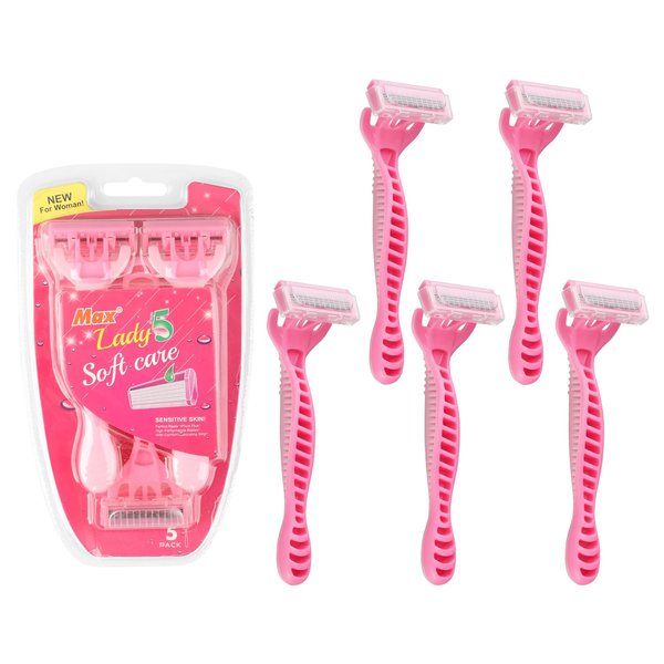 5/10 Pack 5-Layer Pink Manual Razor for Women, Classic Manual Safety Razor,Shaving, Replacement Refills, Body Bikini Hair Removal Shaving Tools (10 Pack)
