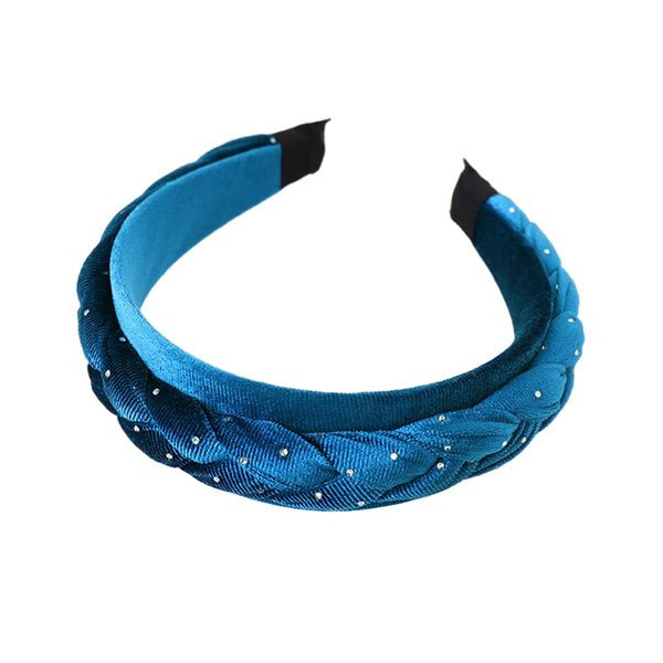 Yusier Braided Velvet Fashion Headwear 4.5cm Wide Rhinestone Headband Knotted Headband Hair Accessories (Light Blue)