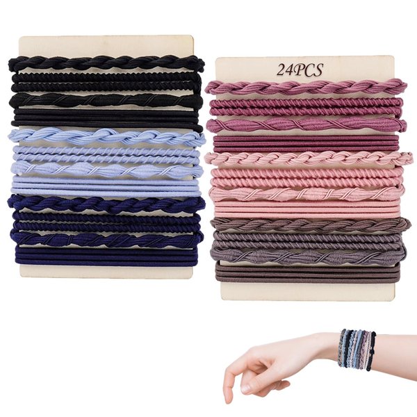 Byexin 24PCS Boho Elastic Hair Tie for Women,6 Styles No Damage Hair Bracelet for Thick Ponytails,Hair Accessories