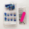 Short Press on Nails Square False Nails Medium Length Acrylic Nails Gold Lines Fake Nails Glitter Ombre Glue on Nails Blue to Transparent Gradient Stick on Nails Full Cover Nails for Women 24 Pcs