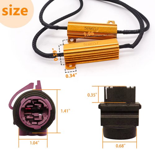mankk 2Pcs 3157 3057 4157 LED Resistor Kit, 50W 6 Ohm Turn Signal Bulb Relay Harness Resistor Adapter Fix Flashing Error Code Warning Canceller for Upgrading Turn Signal Bulb Relay Harness 3157