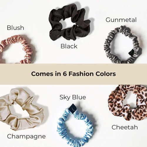 NGHT Silk Scrunchies for Women's Hair - 100% Thick Silk Scrunchies with Elastic Band Small - Ponytail holders for Girls - Multi-colored Pack of 6