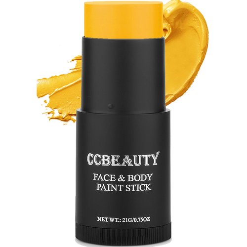 CCBeauty Yellow Face Body Paint Stick, Oil Foundation Makeup, Yellow Eye Black Sticks for Sports, Hypoallergenic Face Painting Kit for Halloween SFX Special Effects Stage Clown Cosplay Costume Party